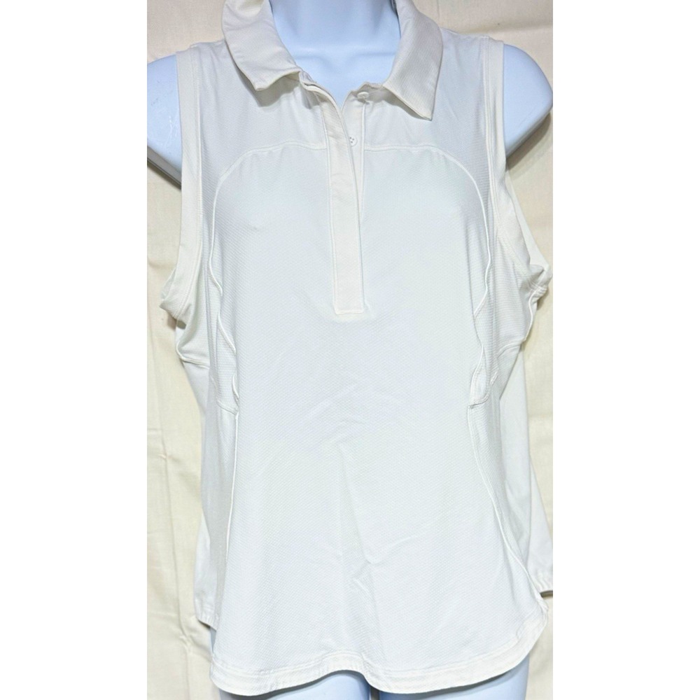 Lululemon Womens White Sleeveless Polo Shirt Size 10 Collared Stretch Golf
